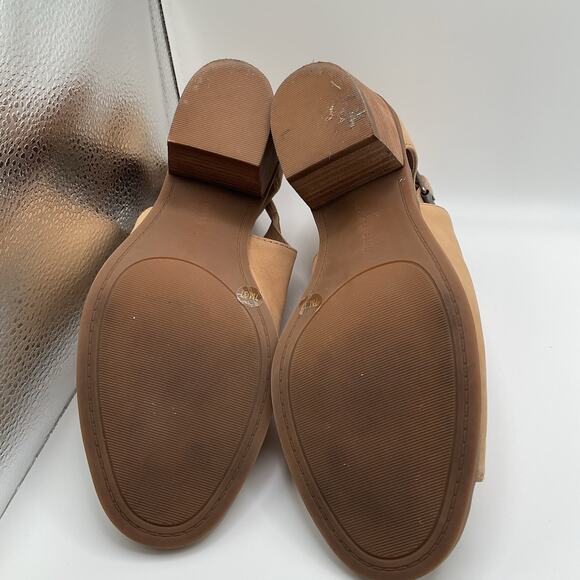 Lucky Brand Sandals Womens 7M Tan Brown Leather Open Toe Slingback Block Heel - Picture 9 of 11